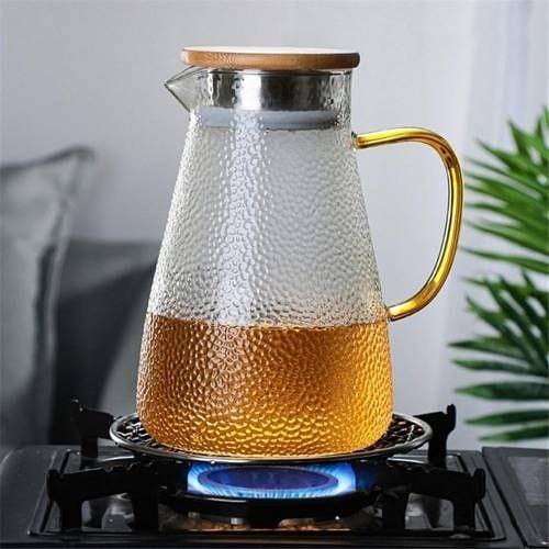 پارچ پیرکس دسته رنگی درب بامبو