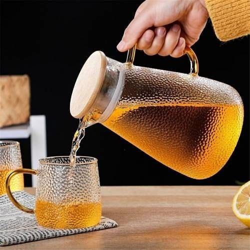 پارچ پیرکس دسته رنگی درب بامبو