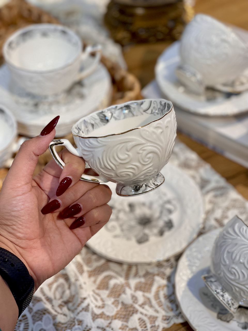 ست چای و قهوه خوری گل برجسته محصول Şahin ترکیه