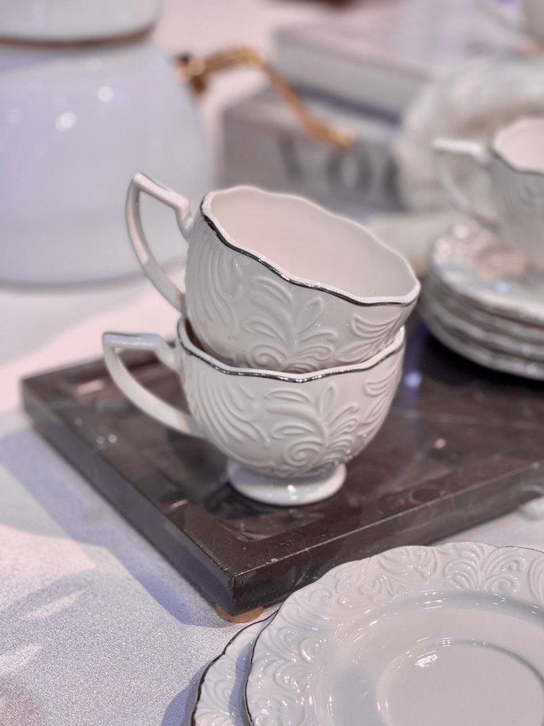 فنجان نعلبکی چای خوری گل برجسته محصول وارداتی