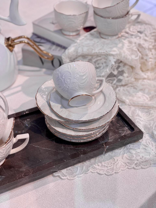فنجان نعلبکی چای خوری گل برجسته محصول وارداتی