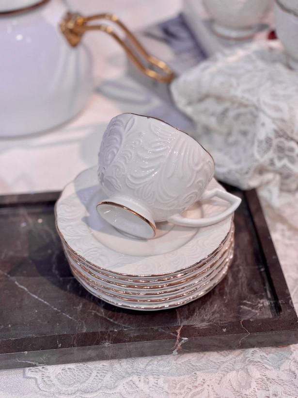 فنجان نعلبکی چای خوری گل برجسته محصول وارداتی