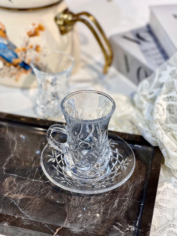 استکان نعلبکی کمر باریک yin yuan محصول وارداتی Deli glass
