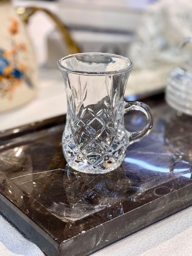استکان نعلبکی کمر باریک yin yuan محصول وارداتی Deli glass