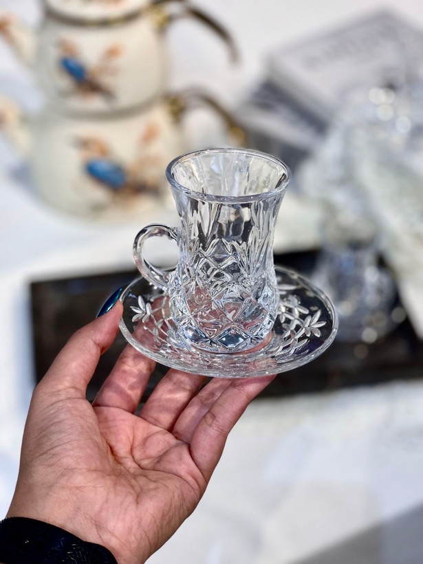 استکان نعلبکی کمر باریک yin yuan محصول وارداتی Deli glass