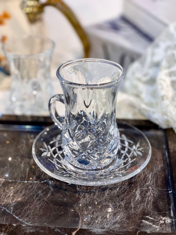 استکان نعلبکی کمر باریک yin yuan محصول وارداتی Deli glass