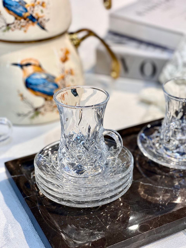 استکان نعلبکی کمر باریک yin yuan محصول وارداتی Deli glass
