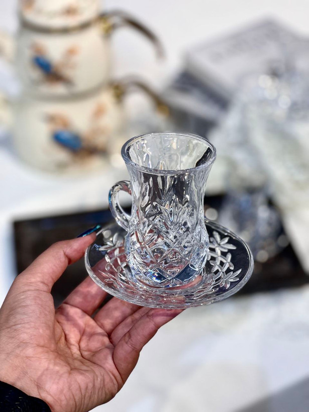 استکان نعلبکی کمر باریک yin yuan محصول وارداتی Deli glass