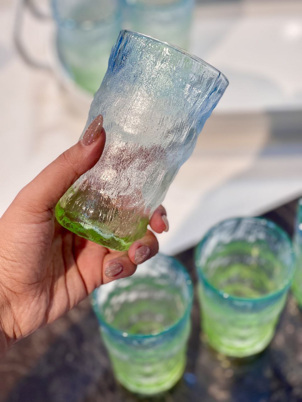 لیوان یخی دفرمه سه رنگ ICE BLUE محصول وارداتی Deli Glass
