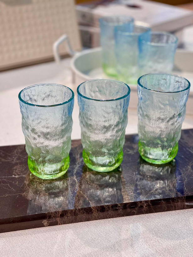 لیوان یخی دفرمه سه رنگ ICE BLUE محصول وارداتی Deli Glass