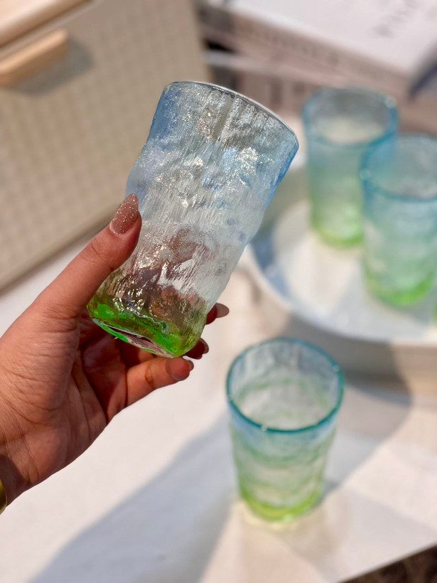 لیوان یخی دفرمه سه رنگ ICE BLUE محصول وارداتی Deli Glass