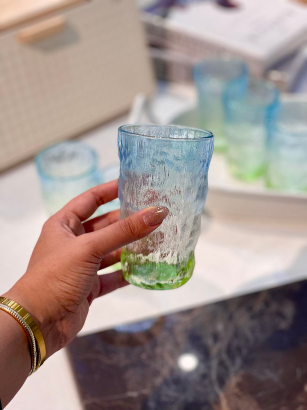 لیوان یخی دفرمه سه رنگ ICE BLUE محصول وارداتی Deli Glass