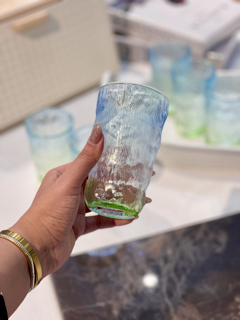 لیوان یخی دفرمه سه رنگ ICE BLUE محصول وارداتی Deli Glass