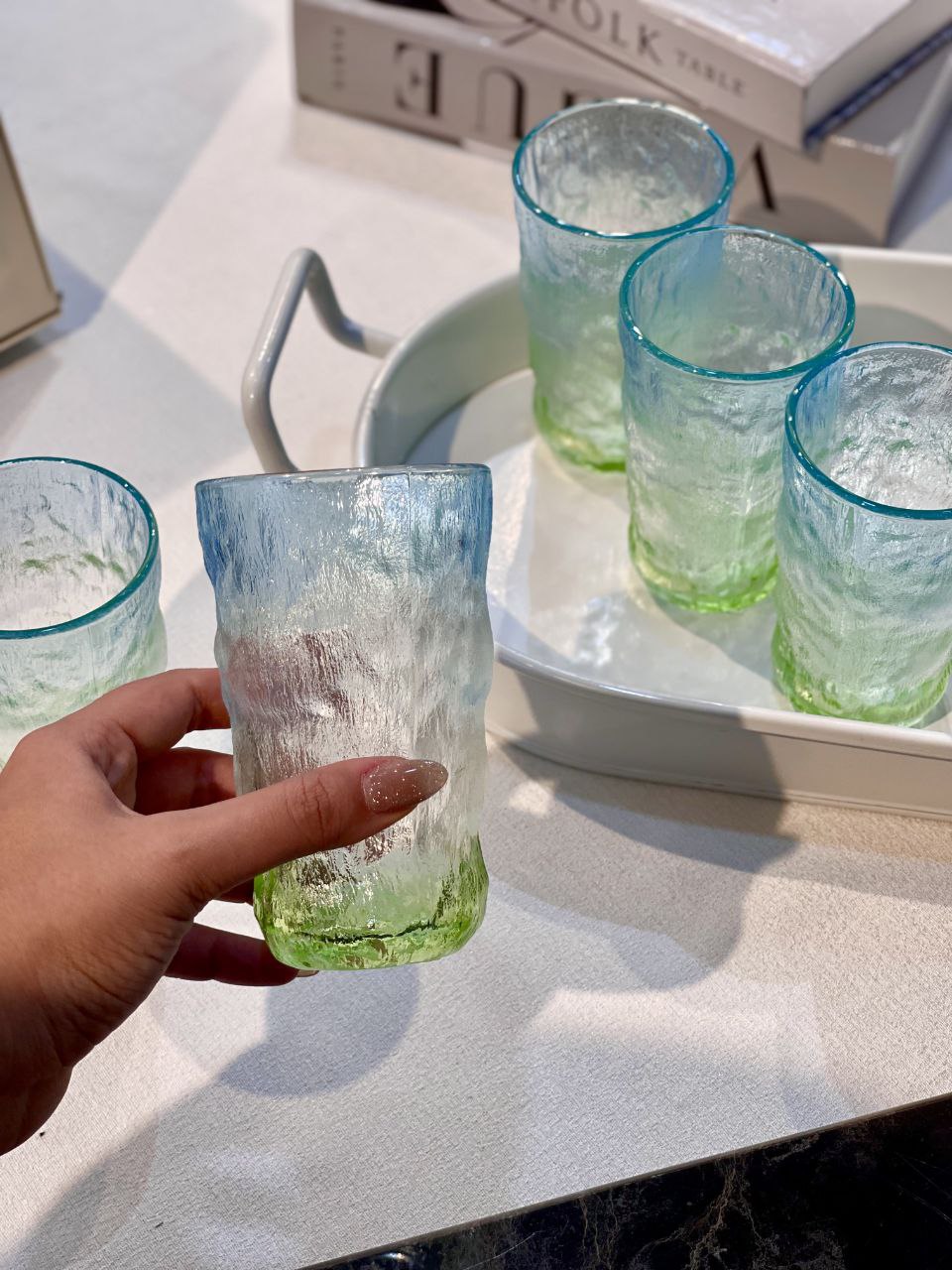 لیوان یخی دفرمه سه رنگ ICE BLUE محصول وارداتی Deli Glass