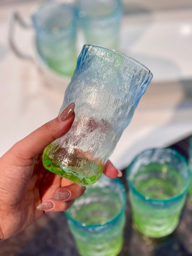 لیوان یخی دفرمه سه رنگ ICE BLUE محصول وارداتی Deli Glass