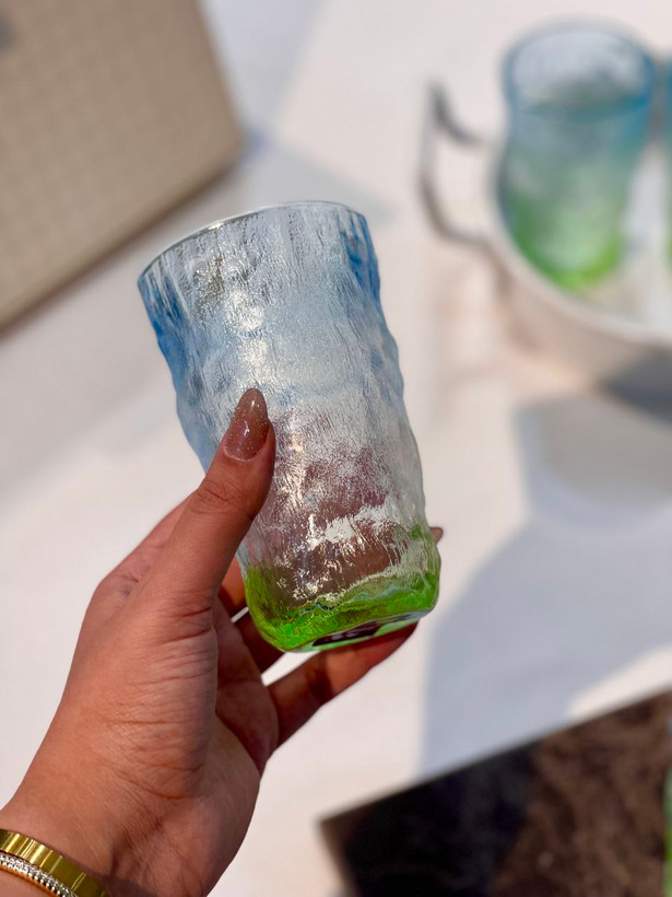 لیوان یخی دفرمه سه رنگ ICE BLUE محصول وارداتی Deli Glass