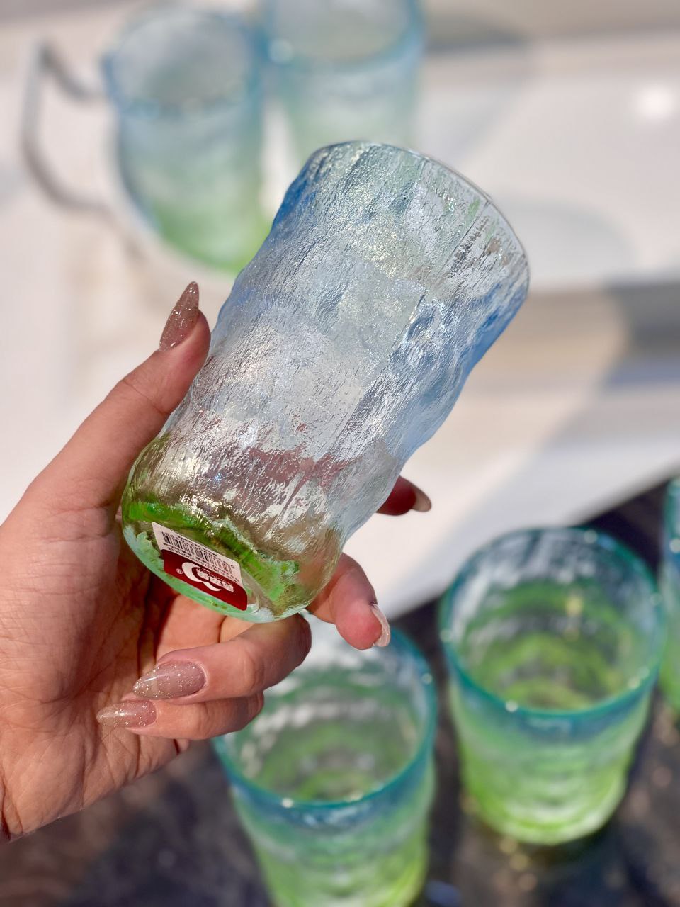 لیوان یخی دفرمه سه رنگ ICE BLUE محصول وارداتی Deli Glass