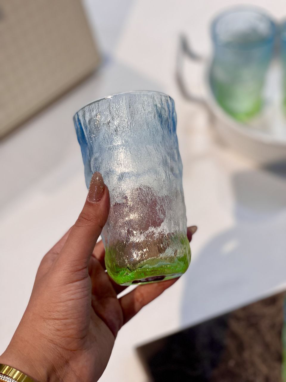 لیوان یخی دفرمه سه رنگ ICE BLUE محصول وارداتی Deli Glass
