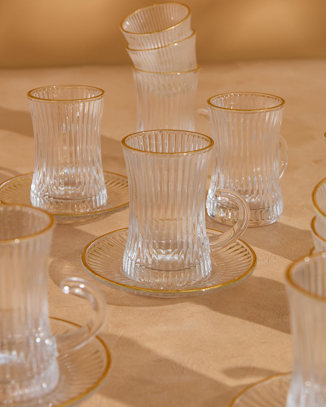استکان نعلبکی لب طلا Ankara محصول Deli Glass