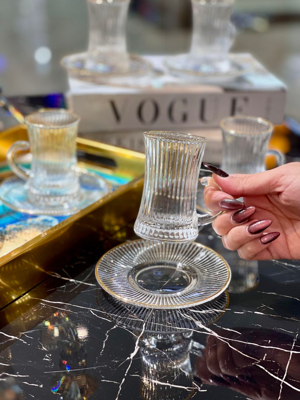 استکان نعلبکی لب طلا Ankara محصول Deli Glass