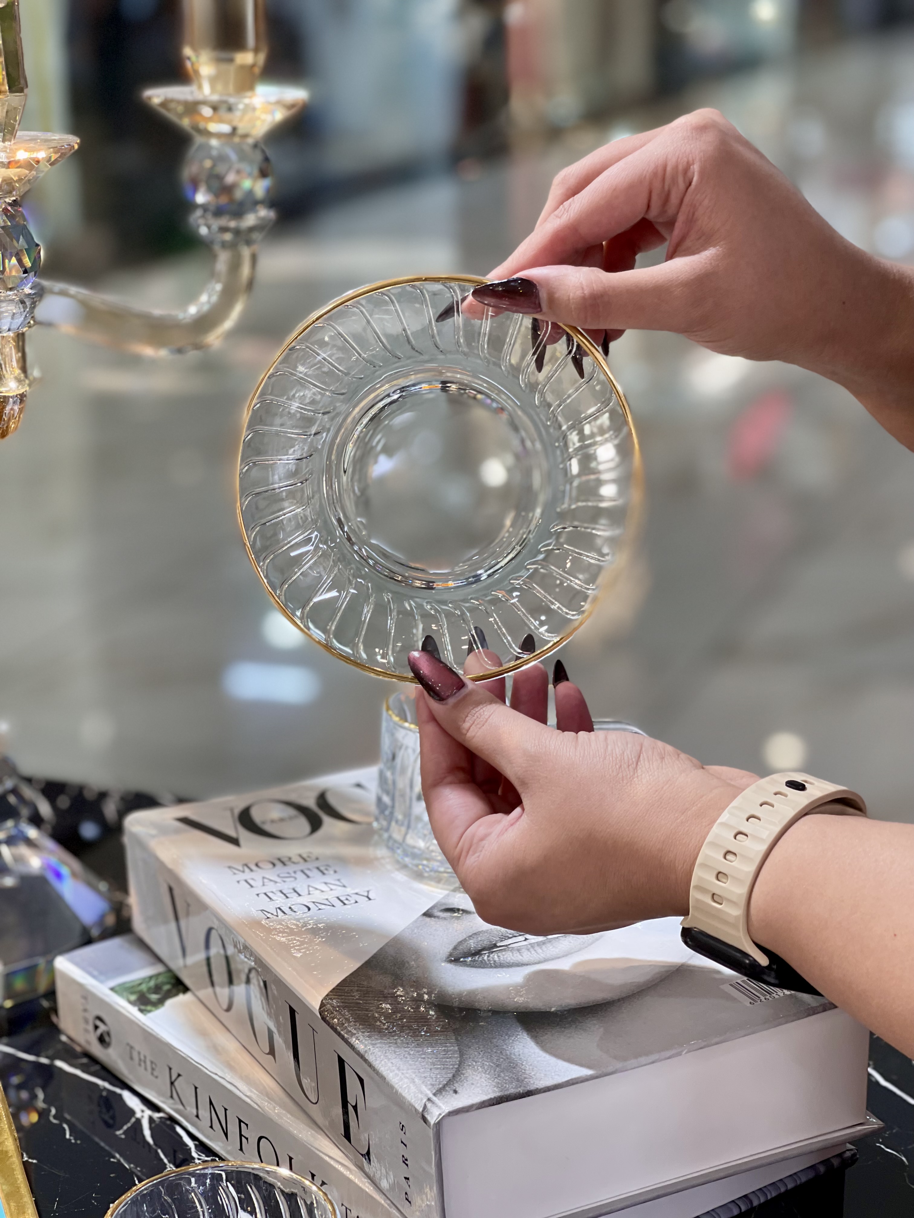 فنجان نعلبکی لب طلا Qingyang محصول وارداتی Deli Glass