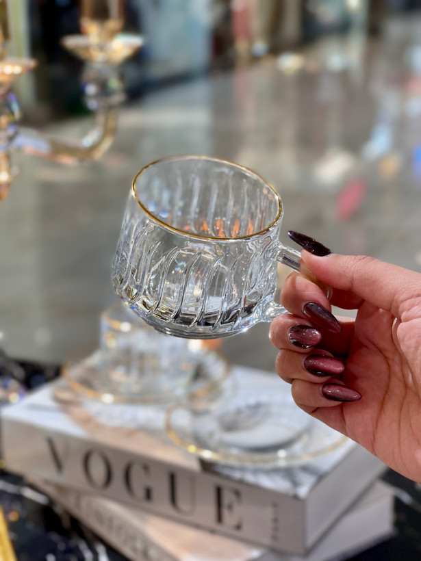 فنجان نعلبکی لب طلا Qingyang محصول وارداتی Deli Glass