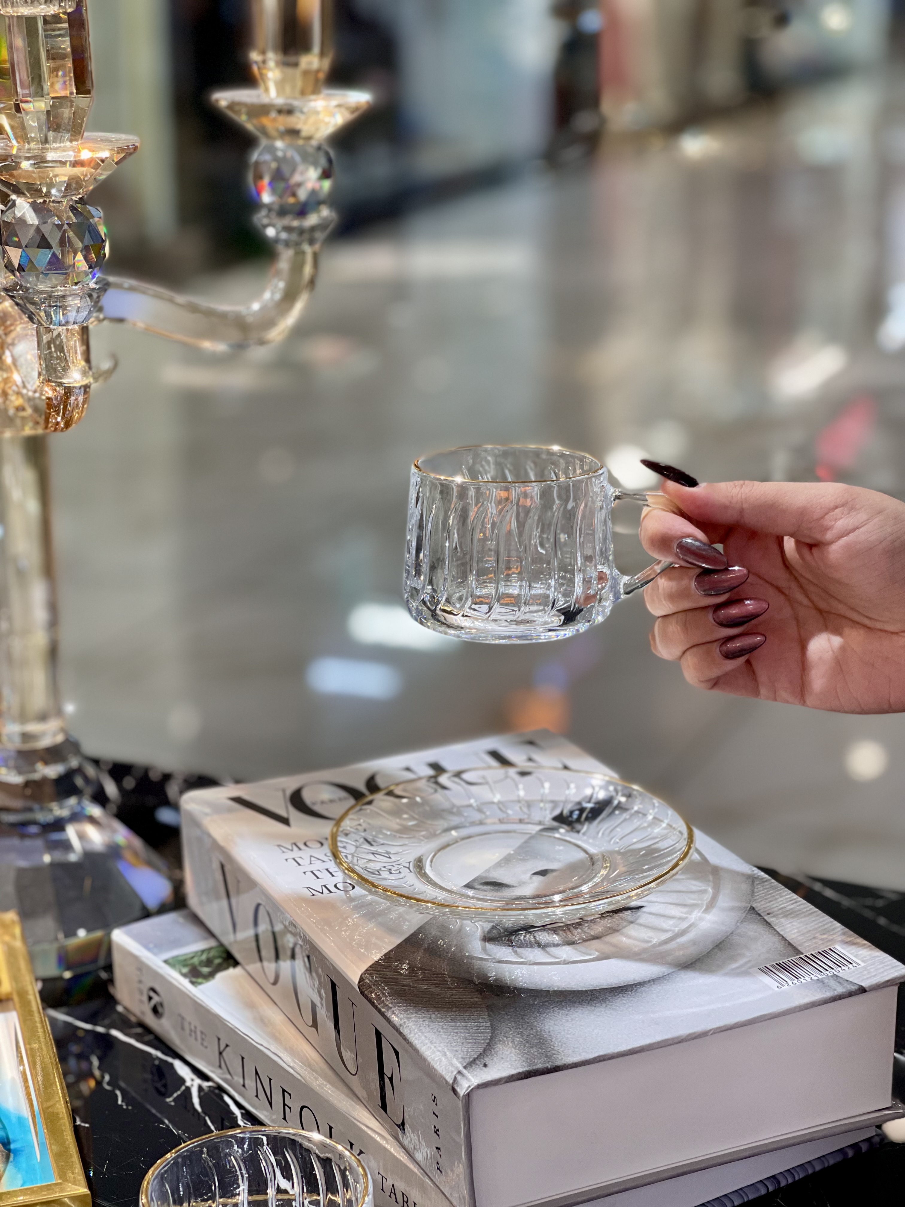 فنجان نعلبکی لب طلا Qingyang محصول وارداتی Deli Glass