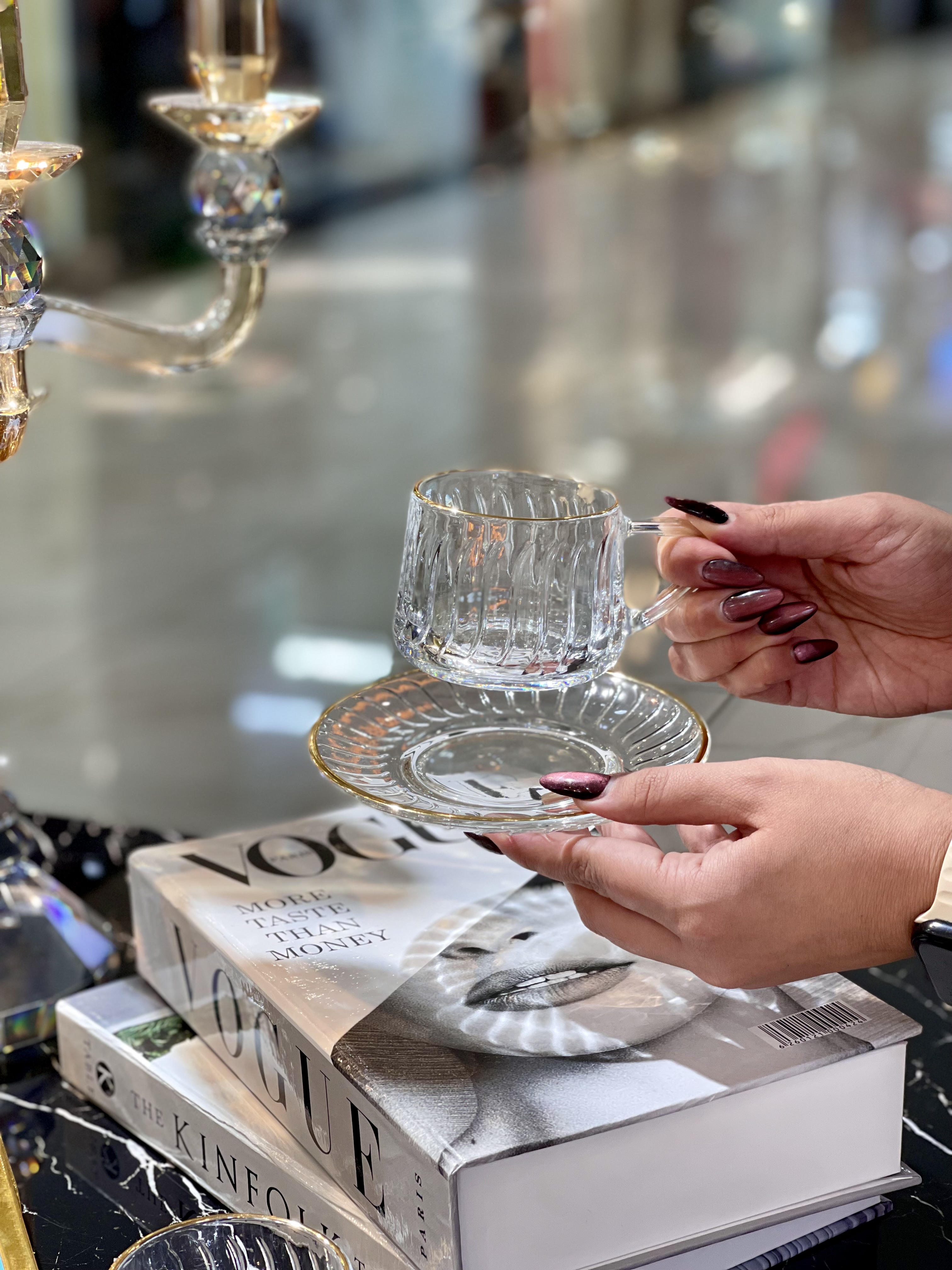 فنجان نعلبکی لب طلا Qingyang محصول وارداتی Deli Glass