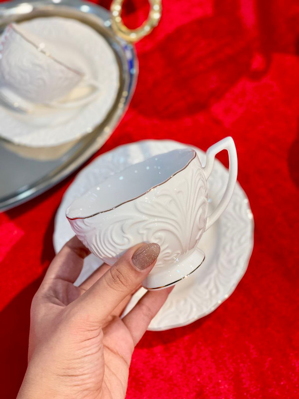 چای خوری و قهوه خوری گل برجسته دور طلایی وارداتی