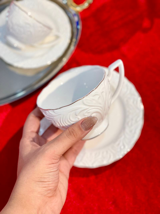 چای خوری و قهوه خوری گل برجسته دور طلایی وارداتی