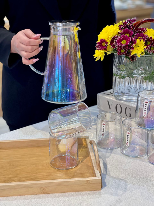 پارچ و لیوان هفت پارچه رنگ هولوگرامی Deli Glass