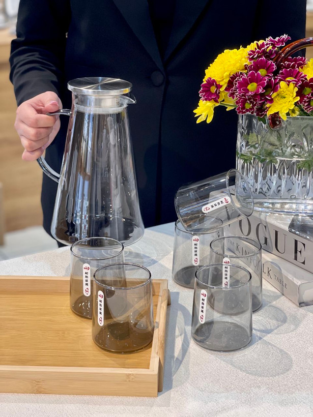 پارچ و لیوان هفت پارچه رنگ دودی Deli Glass