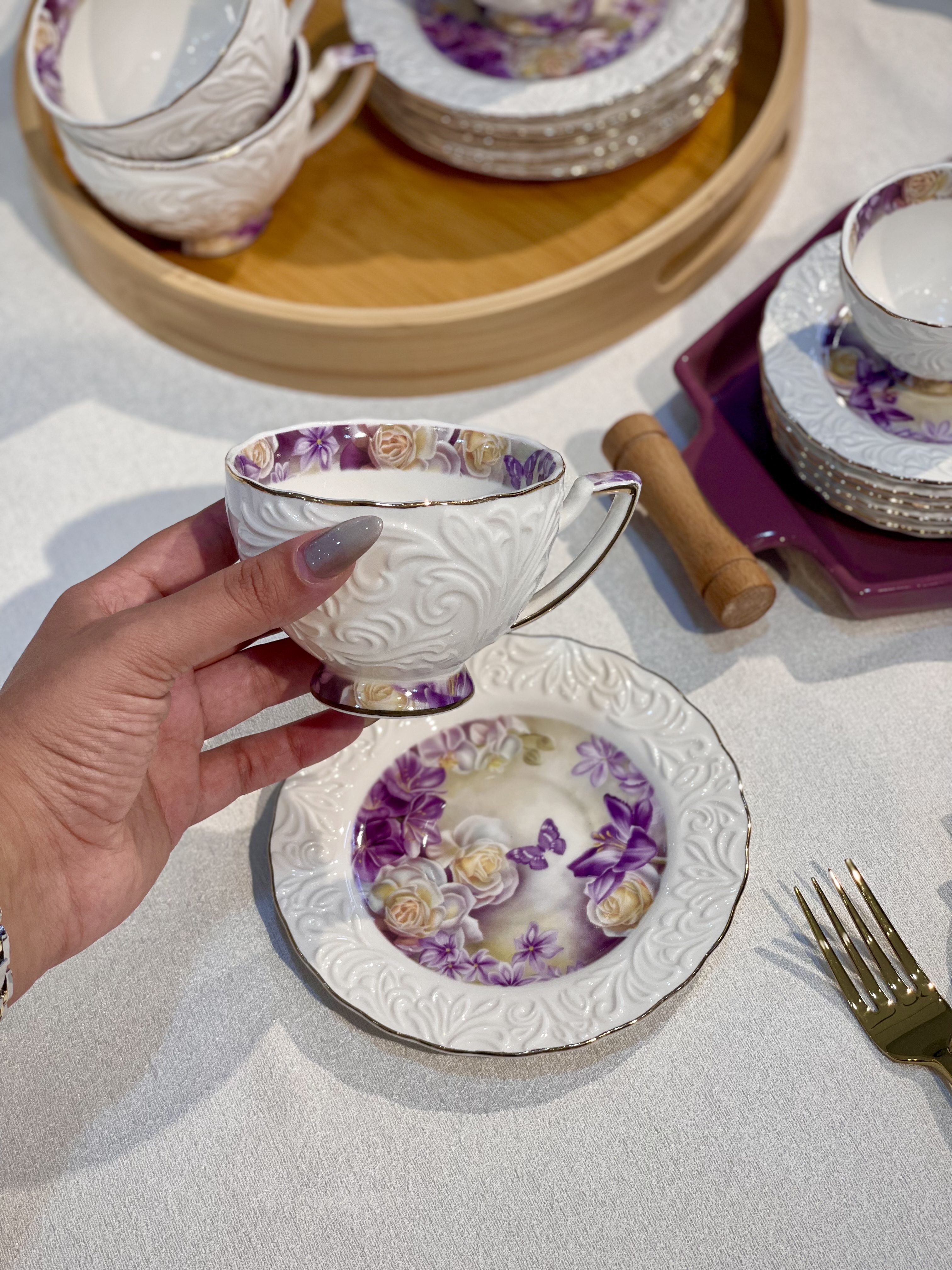 ست چای و قهوه خوری گل برجسته محصول وارداتی