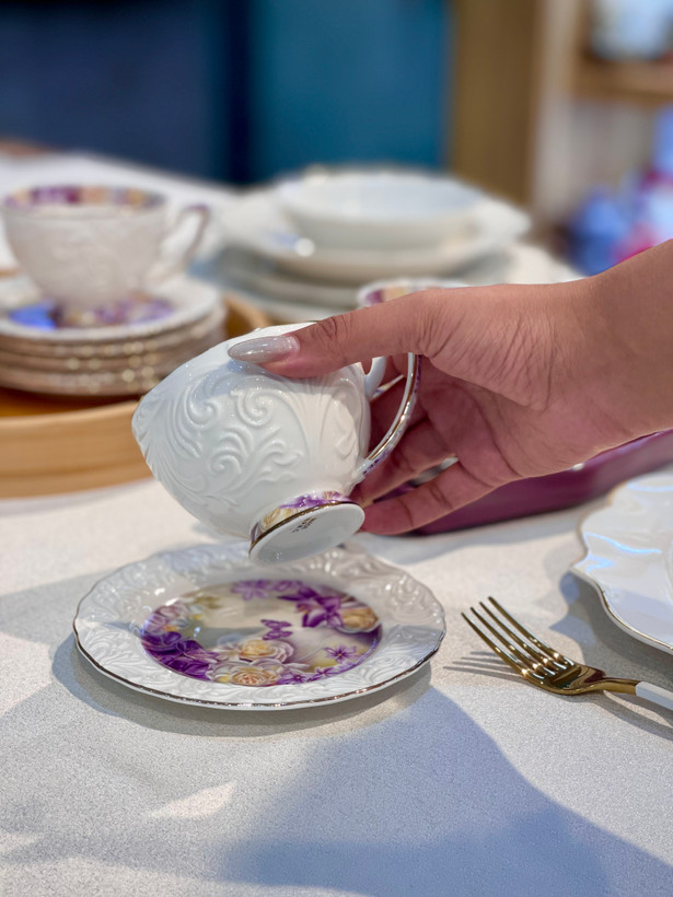 ست چای و قهوه خوری گل برجسته محصول وارداتی