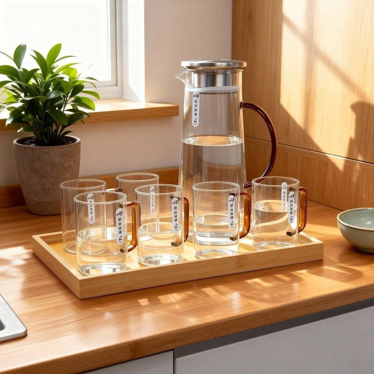 پارچ و لیوان هشت پارچه پیرکس محصول وارداتی Deli Glass