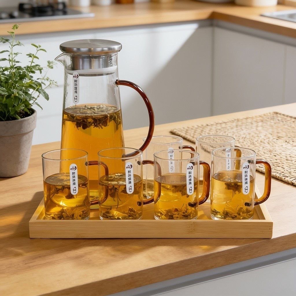 پارچ و لیوان هشت پارچه پیرکس محصول وارداتی Deli Glass