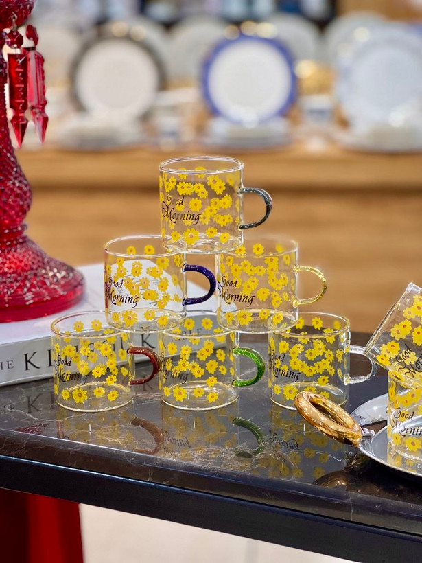 فنجان پیرکس شعله مستقیم دسته رنگی Chamomile محصول وارداتی IMAR