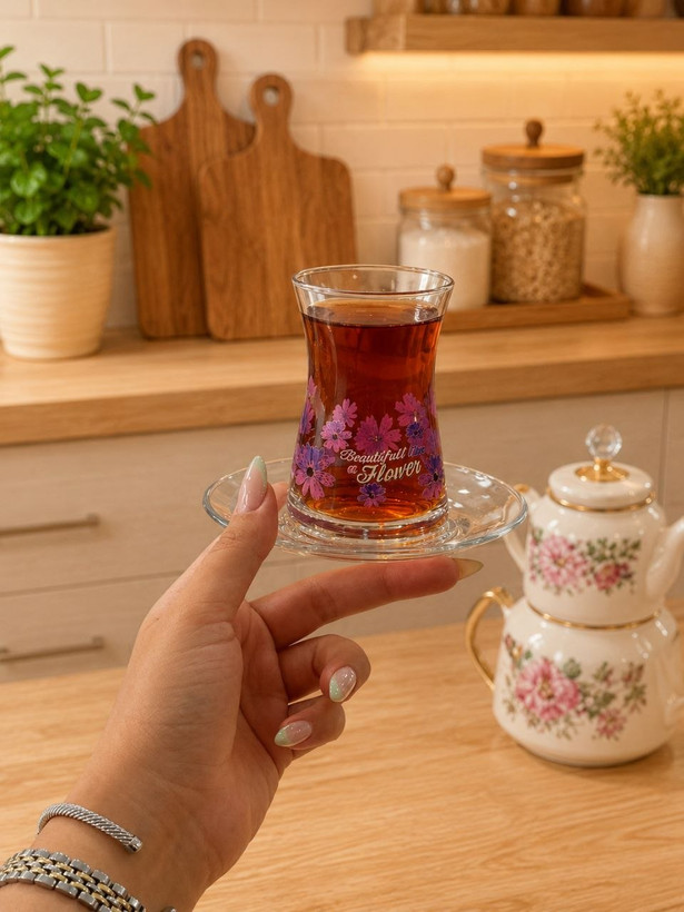 دوطرح استکان نعلبکی ۸ پارچه محصول Paşabahçe ترکیه